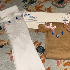 Cute White and Brown Character Socks Set